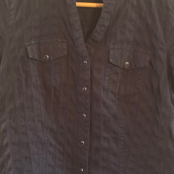 Vintage Faded Glory Size Medium Black Pearl Snap Short Sleeve Western Blouse - Picture 5 of 8